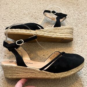 Eric Michael Emily Black Leather Wedge Espadrilles Euro 41 US 10